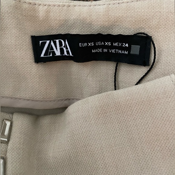 ZARA XS sand colored (beige / tan) high-wasted tapered fit pants with darts NWT - Picture 4 of 4